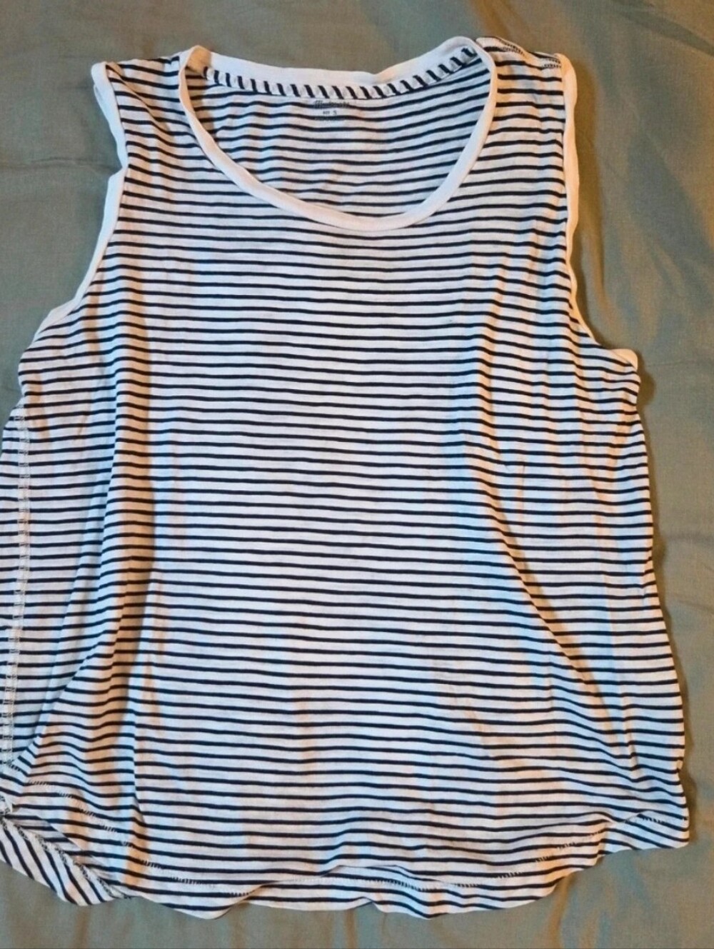Madewell Navy & White Striped Whisper Cotton Muscle Tank Top